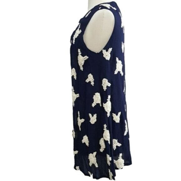Honey Belle Navy Sleeveless Boho‎ Tunic Floral Embroidery Womens Size Small - Picture 6 of 9